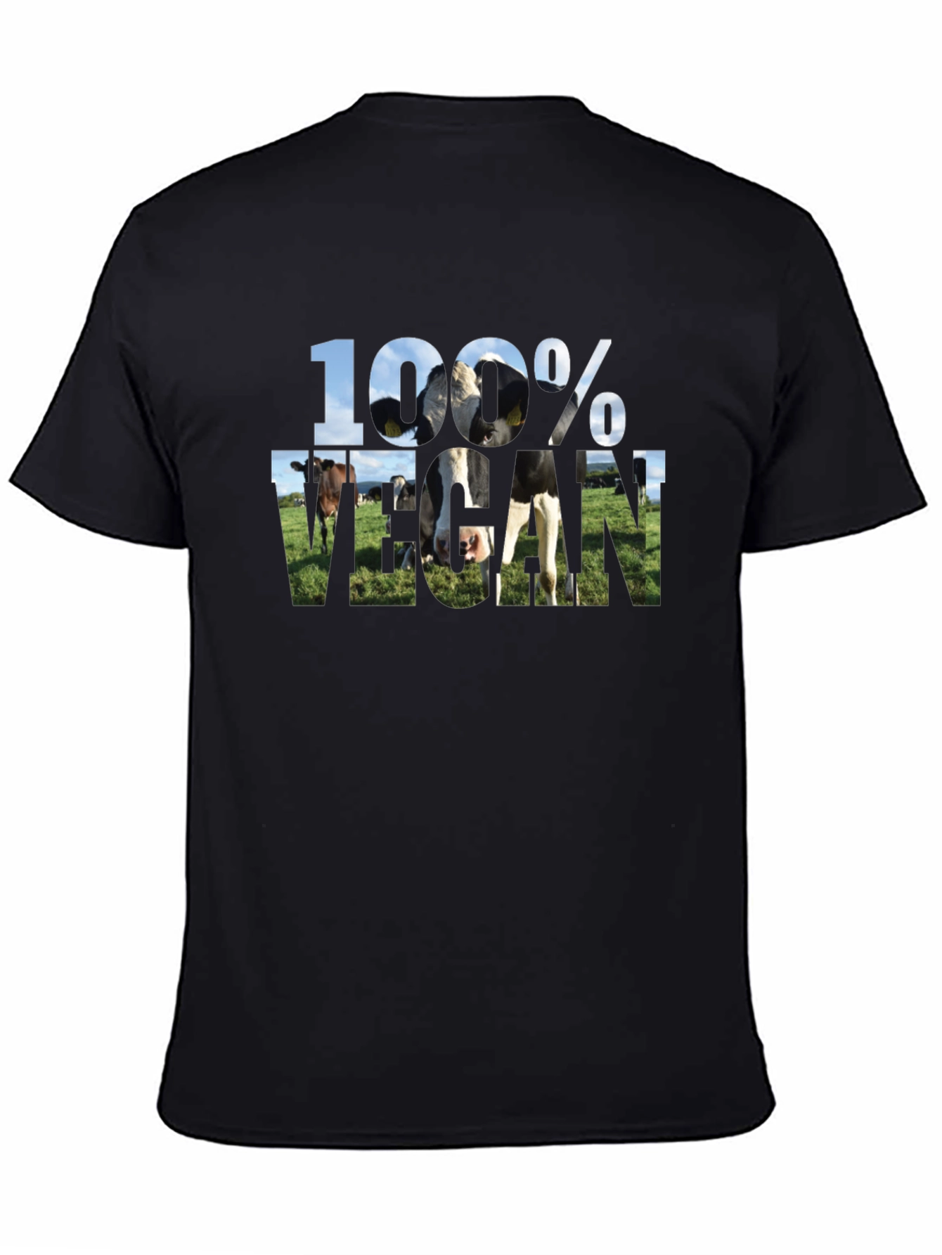 100% Vegan Cow Graphic Black T-Shirt