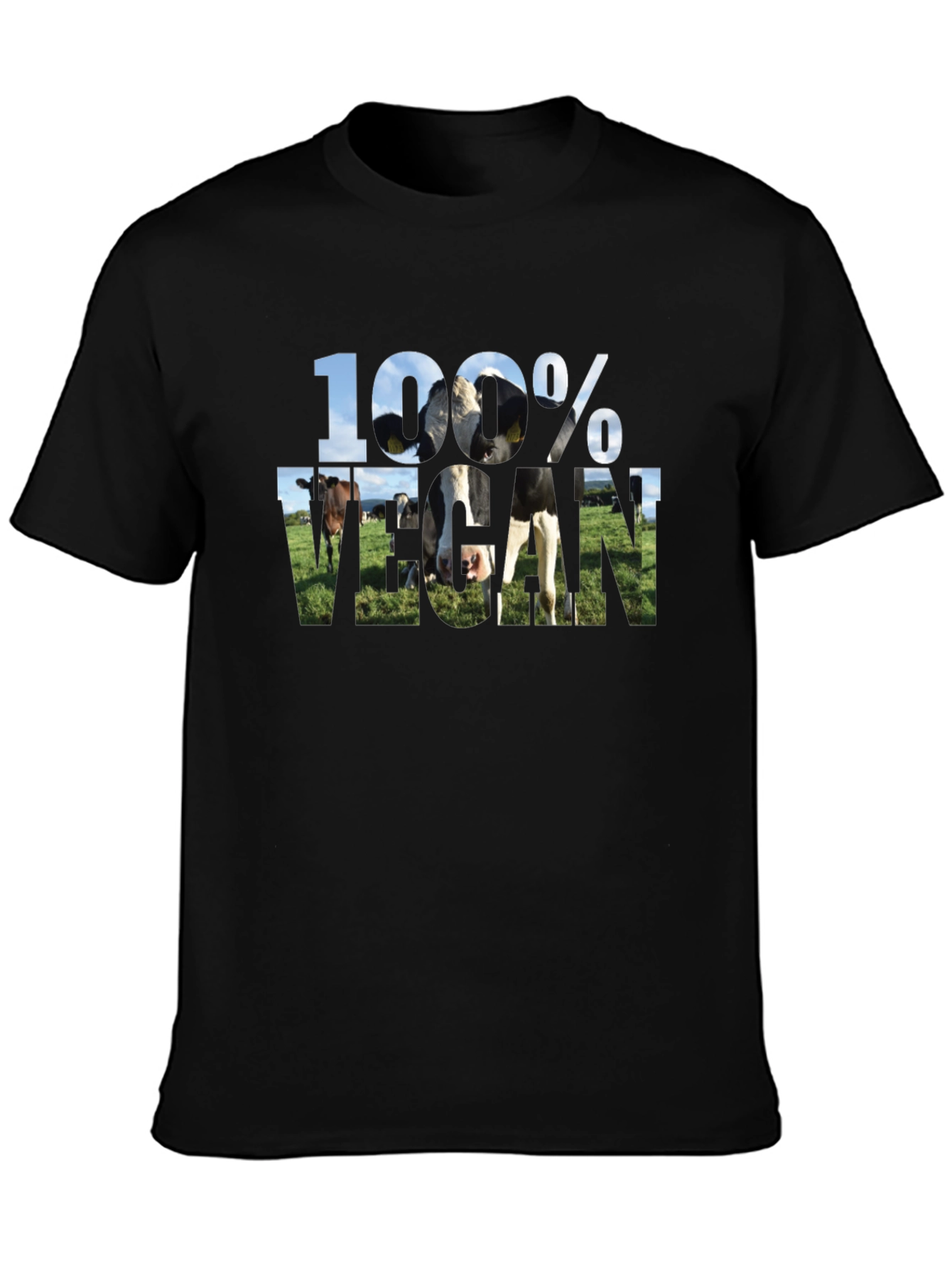 100% Vegan Cow Graphic Black T-Shirt