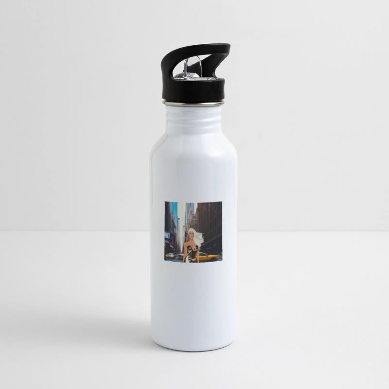 A model walking in the big and busy city