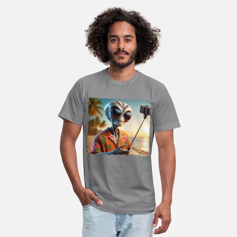 Alien takes beach selfie