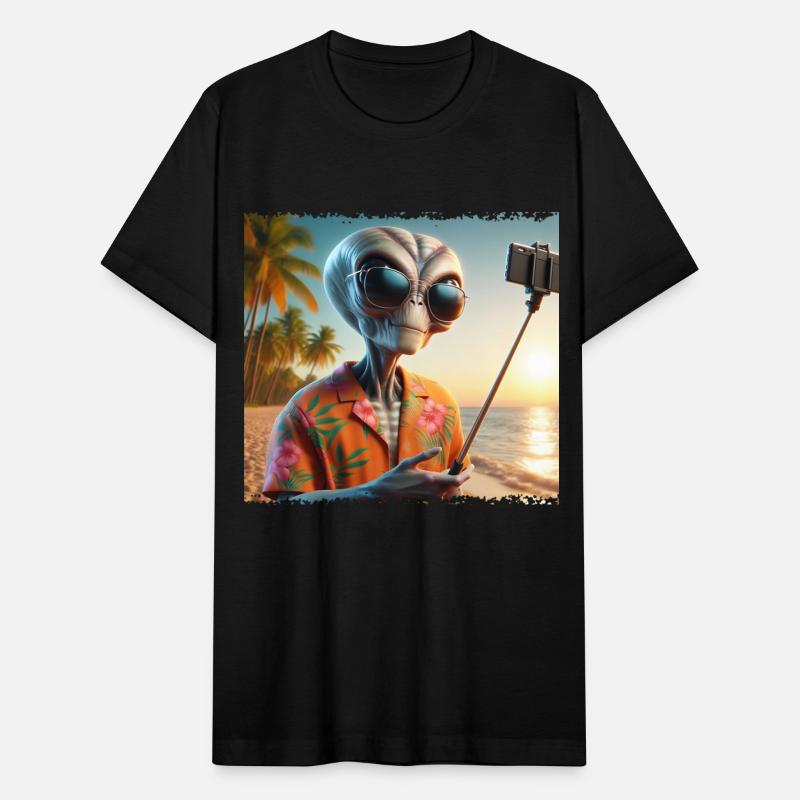 Alien takes beach selfie