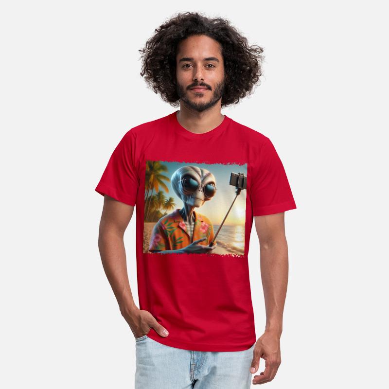 Alien takes beach selfie