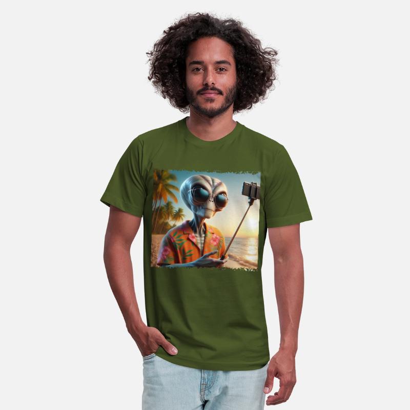 Alien takes beach selfie