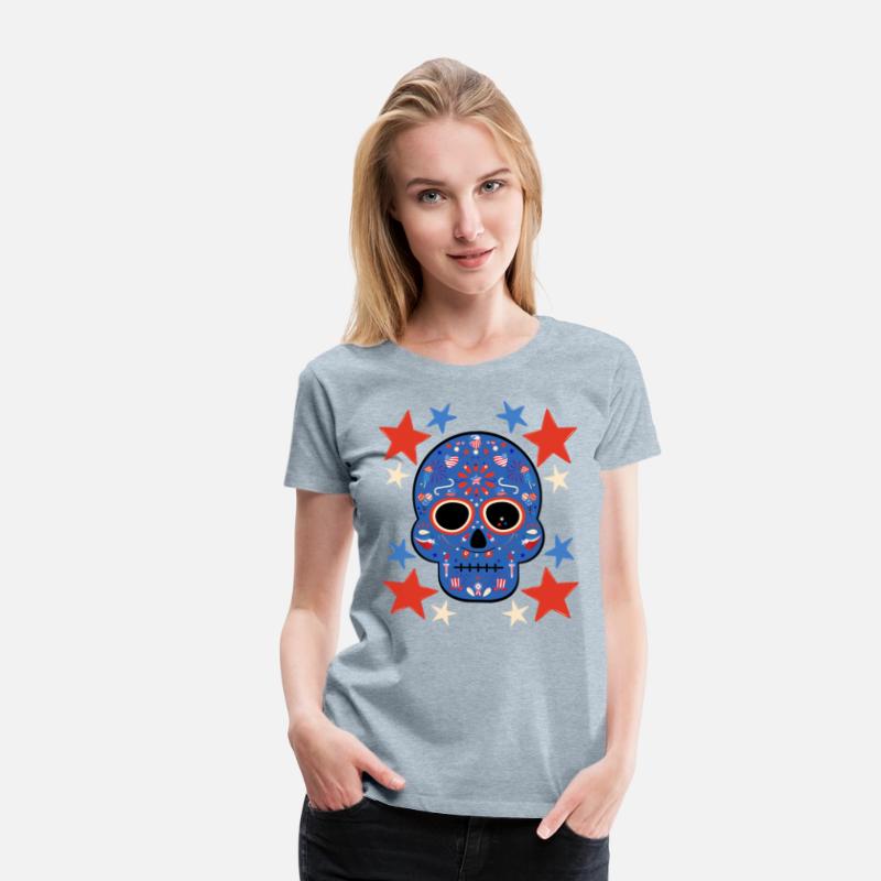 American Patriot Sugar Skull Stars July 4th Flag