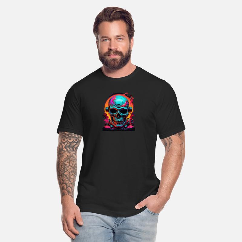 Black & neon colourful skull art - goth edgy style