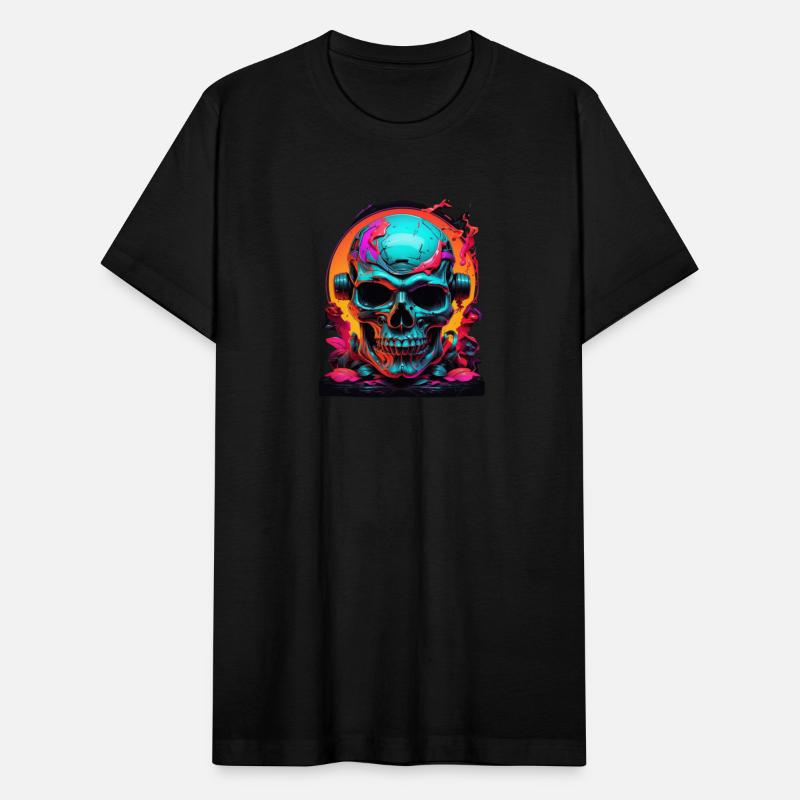 Black & neon colourful skull art - goth edgy style