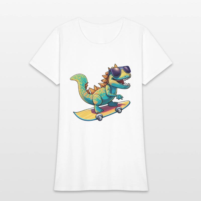Cute Dinosaur with sunglasses skating skateboard