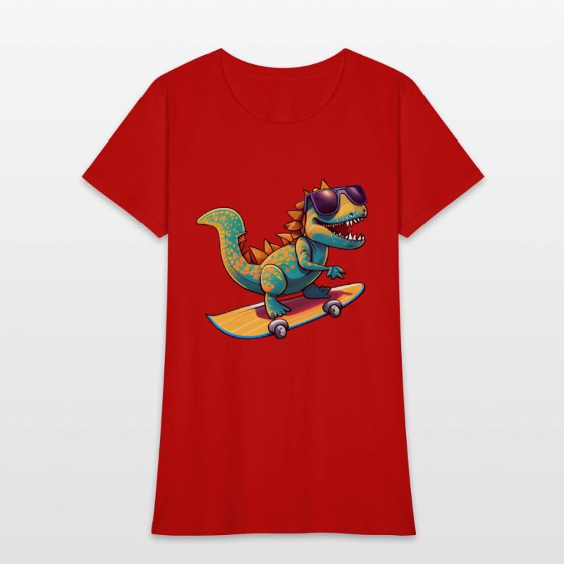 Cute Dinosaur with sunglasses skating skateboard
