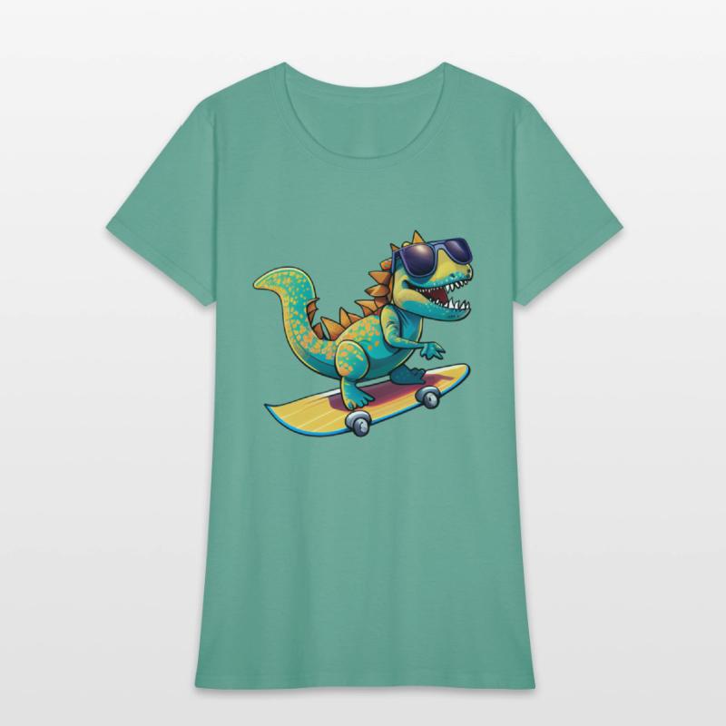 Cute Dinosaur with sunglasses skating skateboard