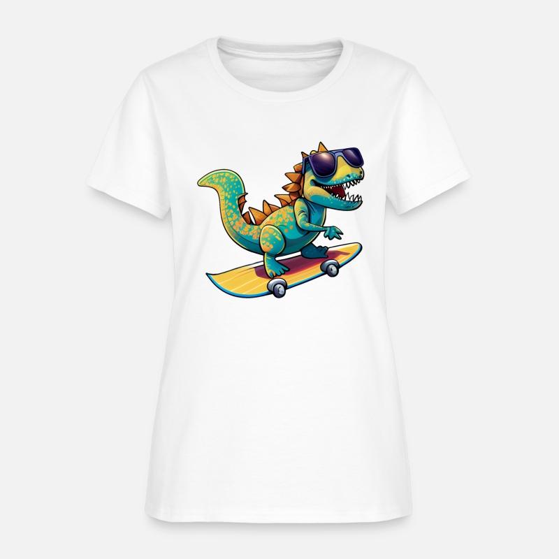 Cute Dinosaur with sunglasses skating skateboard