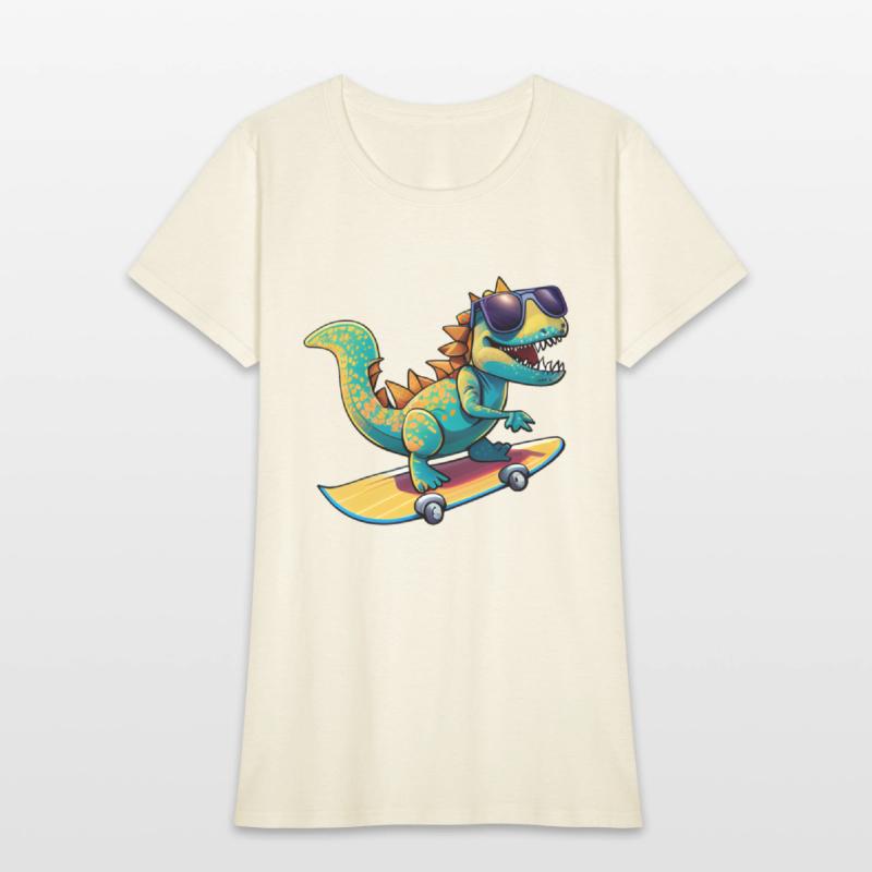 Cute Dinosaur with sunglasses skating skateboard