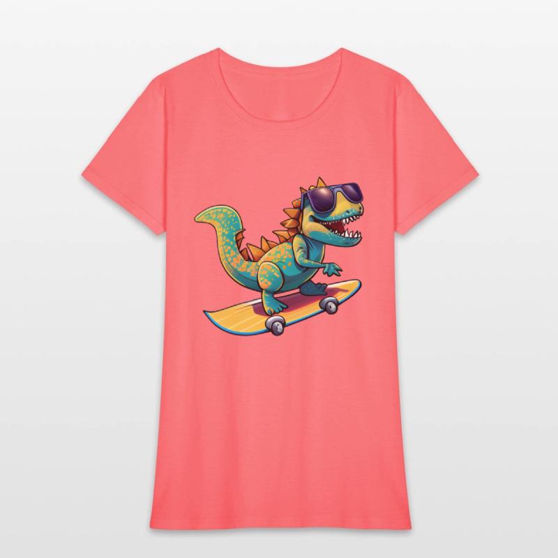 Cute Dinosaur with sunglasses skating skateboard