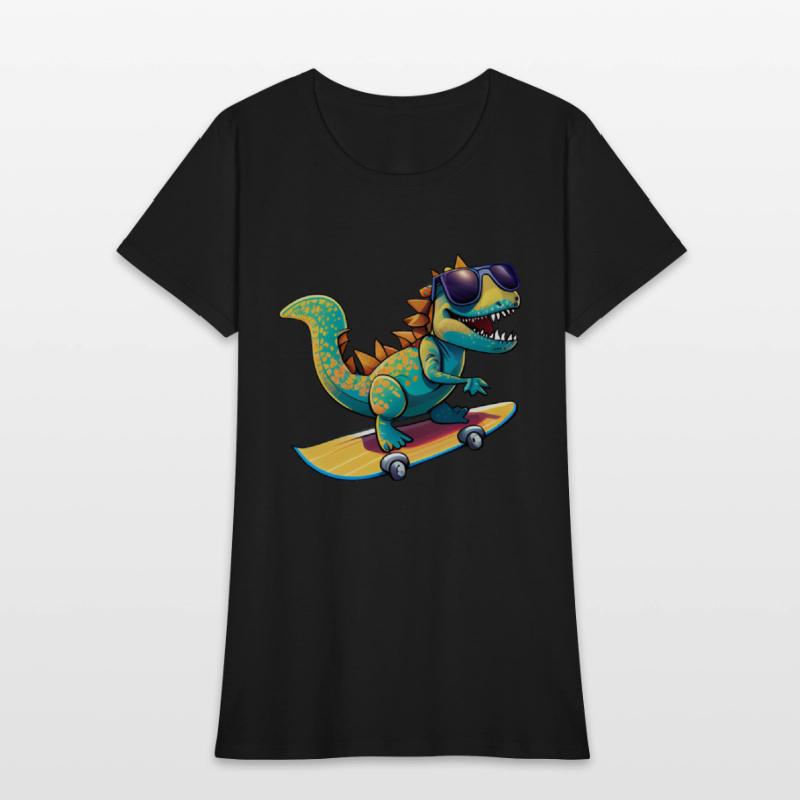 Cute Dinosaur with sunglasses skating skateboard