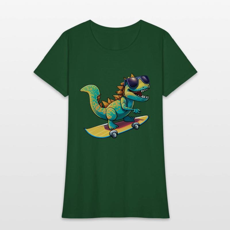 Cute Dinosaur with sunglasses skating skateboard