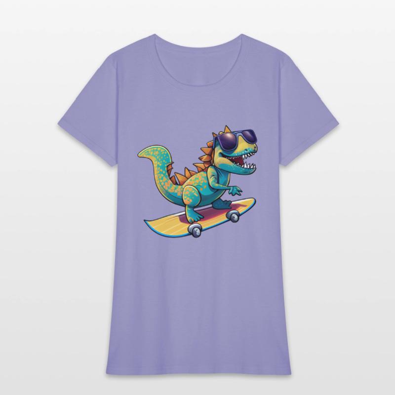 Cute Dinosaur with sunglasses skating skateboard