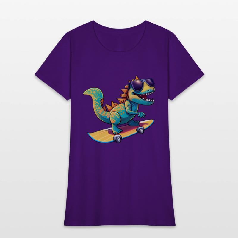 Cute Dinosaur with sunglasses skating skateboard