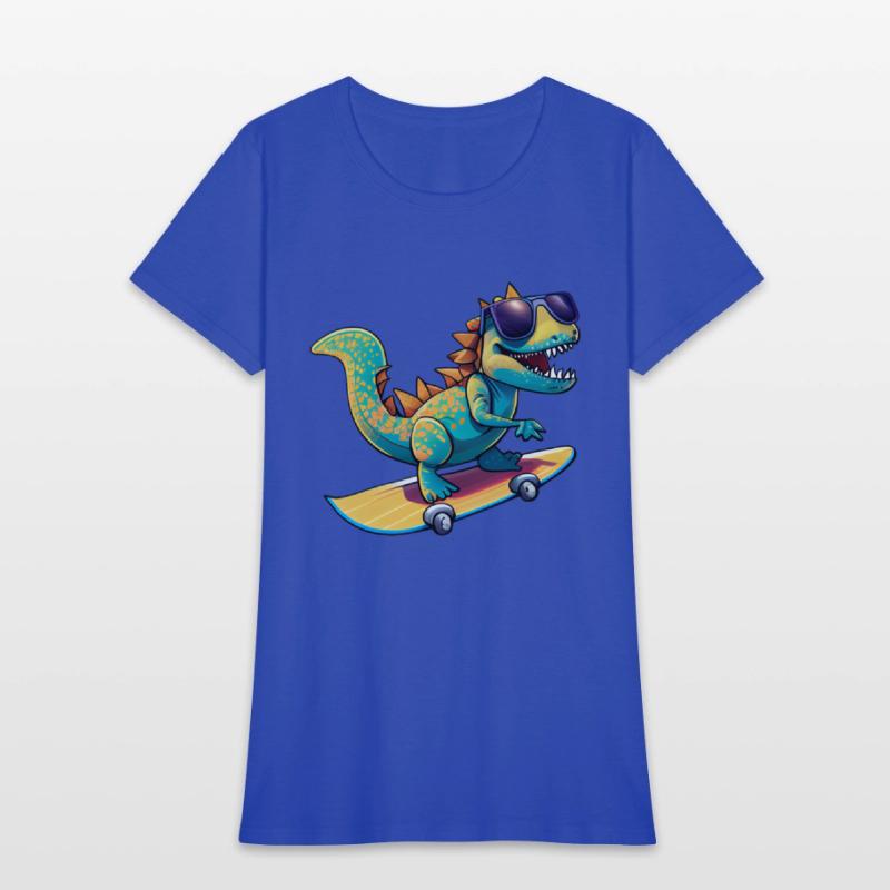 Cute Dinosaur with sunglasses skating skateboard