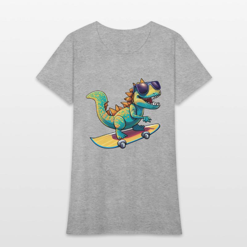 Cute Dinosaur with sunglasses skating skateboard