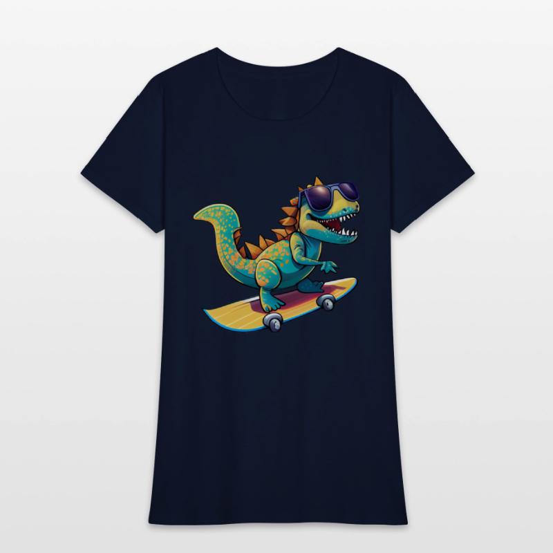 Cute Dinosaur with sunglasses skating skateboard