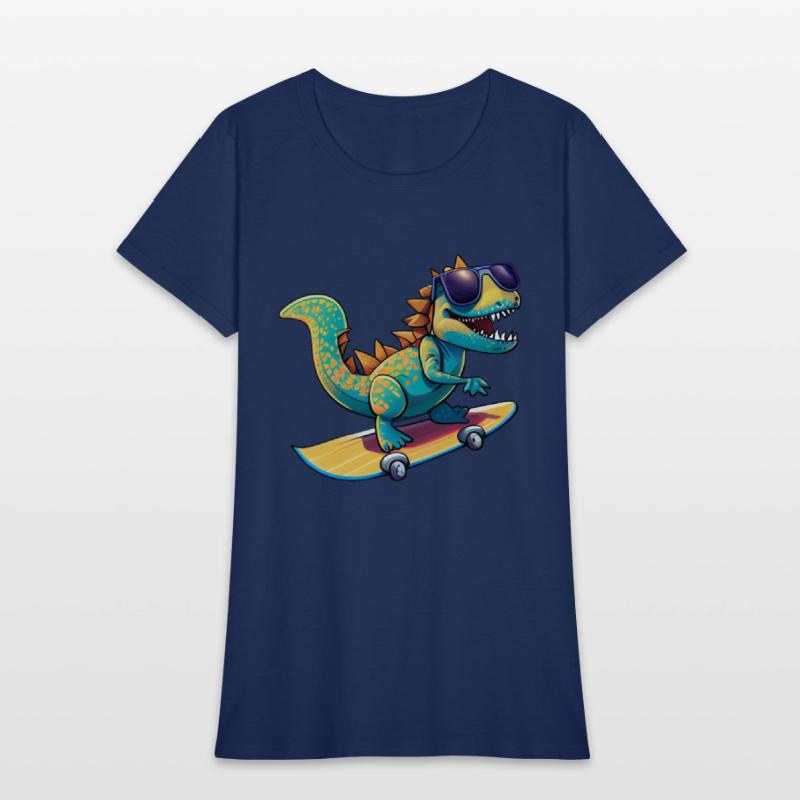 Cute Dinosaur with sunglasses skating skateboard