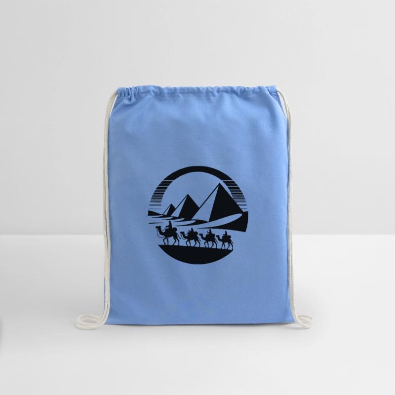 Desert Caravan With Pyramids In The Background