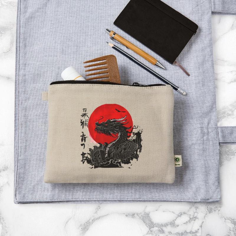 Dragon and crimson sun with ink japanese