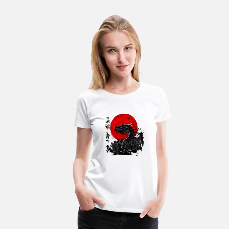 Dragon and crimson sun with ink japanese