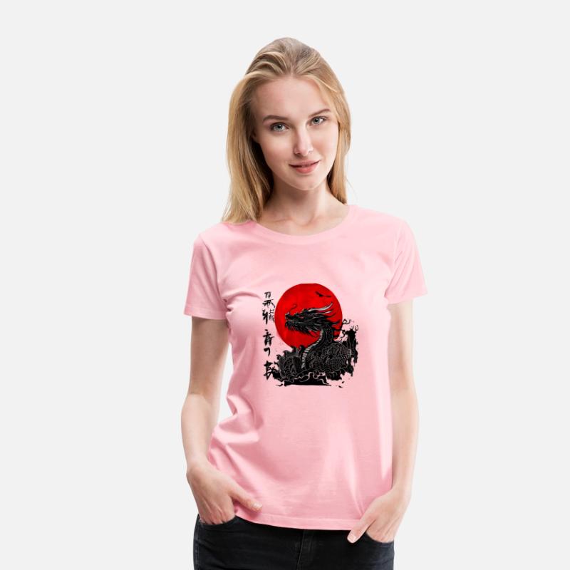 Dragon and crimson sun with ink japanese