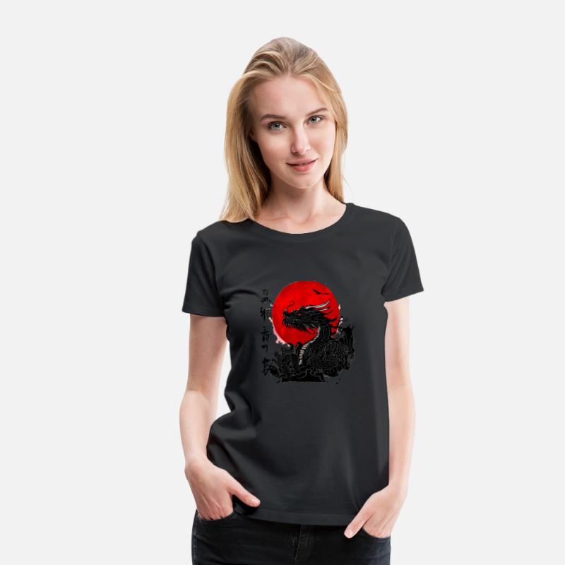 Dragon and crimson sun with ink japanese