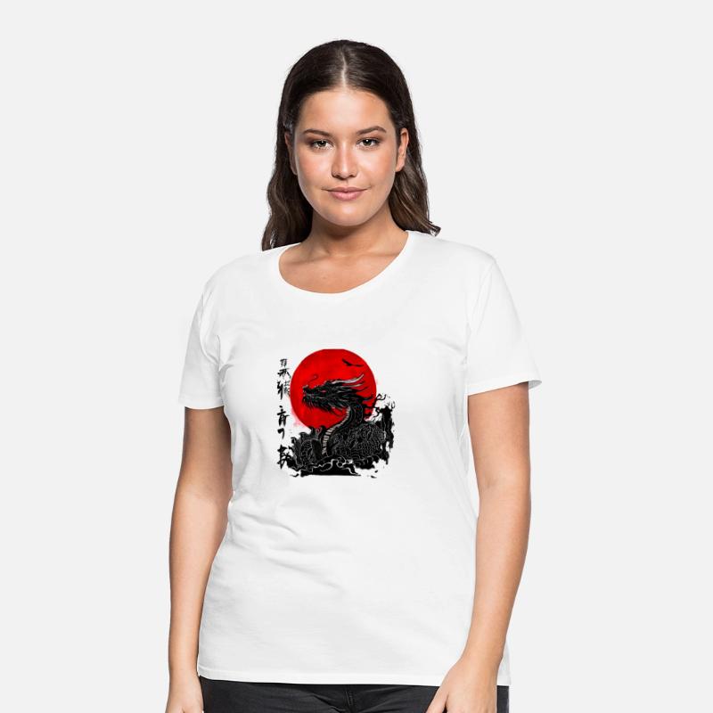 Dragon and crimson sun with ink japanese