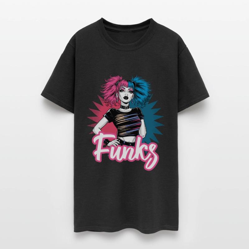 Funky girl with pink and blue hair retro style