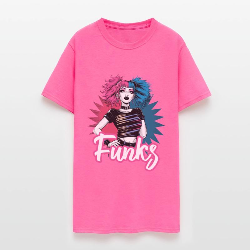 Funky girl with pink and blue hair retro style