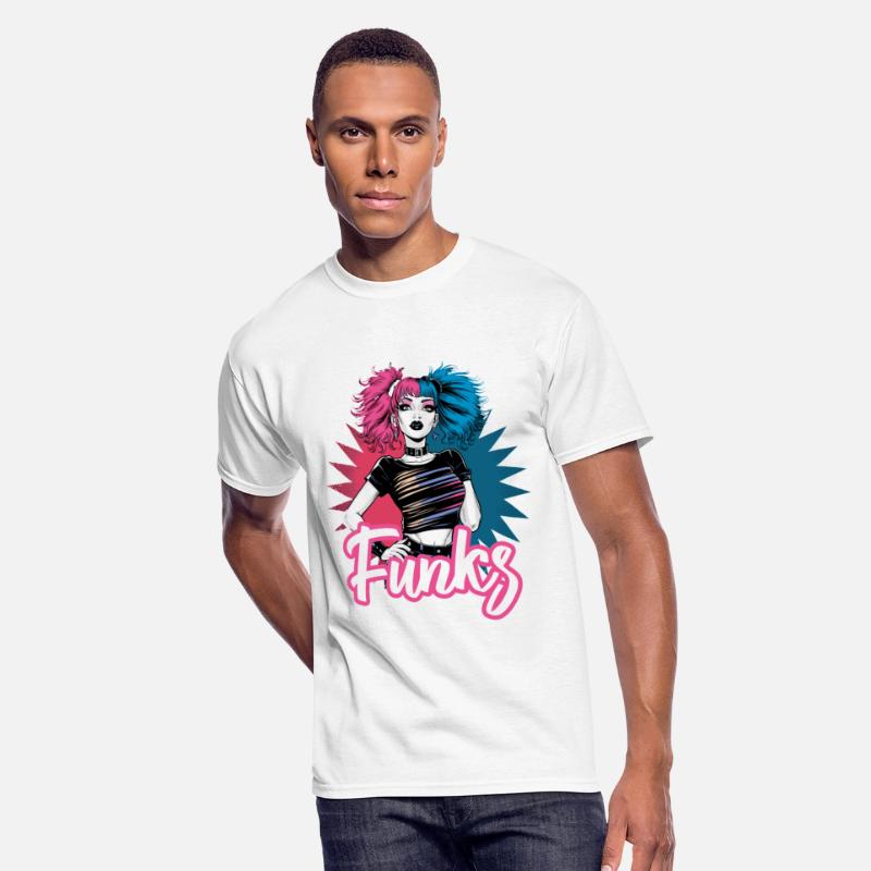 Funky girl with pink and blue hair retro style