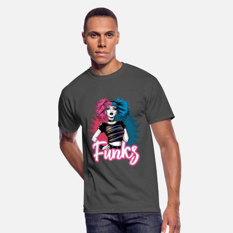 Funky girl with pink and blue hair retro style