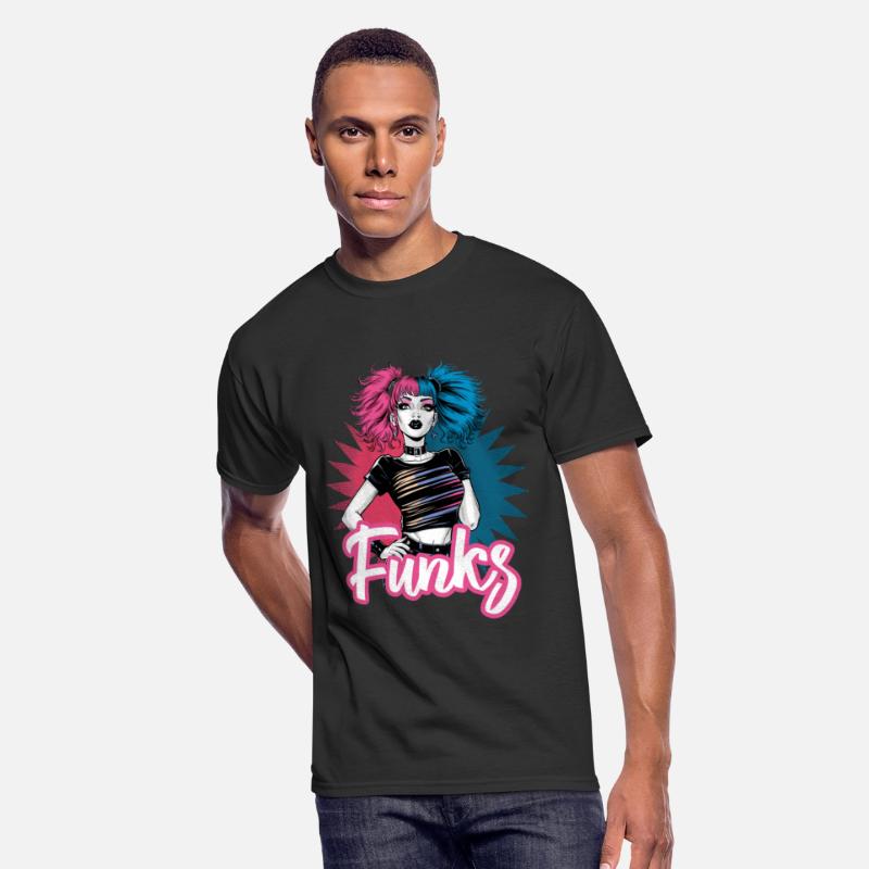 Funky girl with pink and blue hair retro style