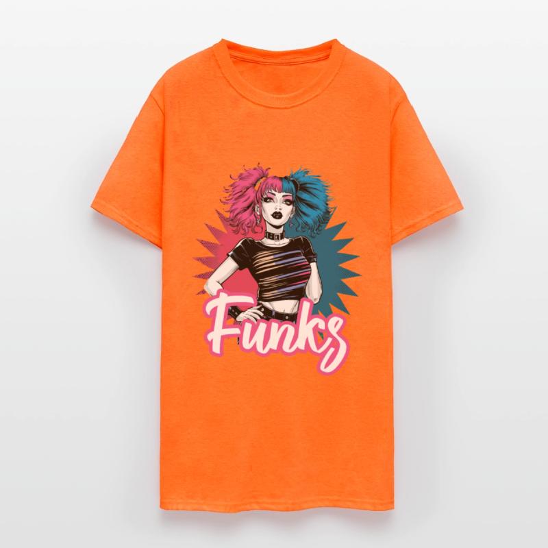 Funky girl with pink and blue hair retro style