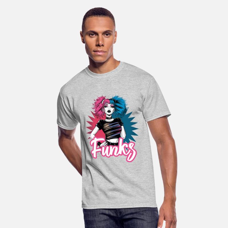 Funky girl with pink and blue hair retro style