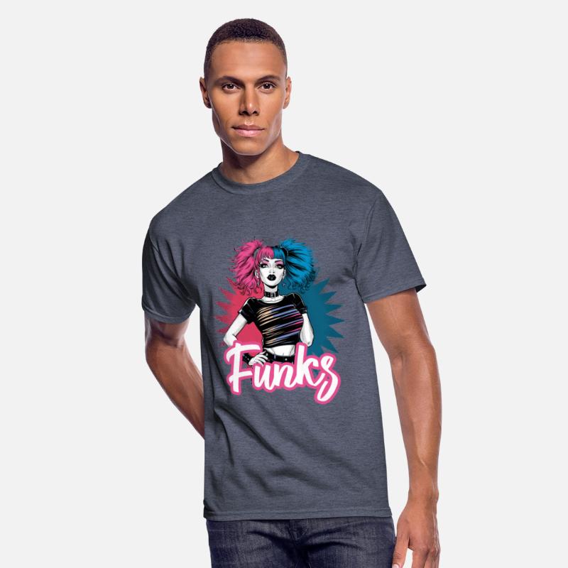 Funky girl with pink and blue hair retro style