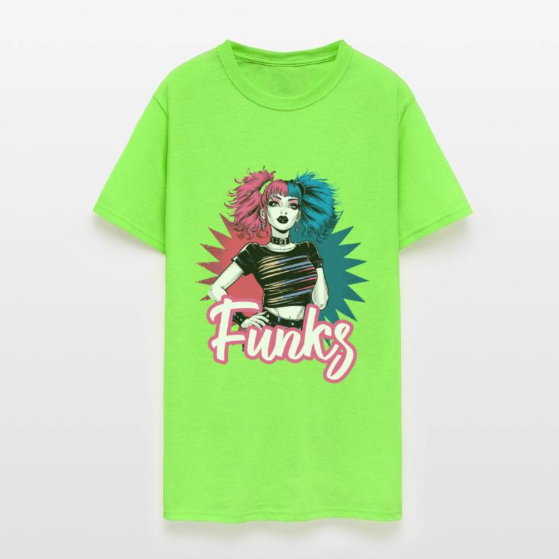 Funky girl with pink and blue hair retro style