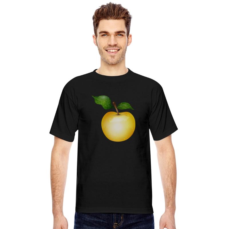 Golden Apple with Green Leaves Illustration