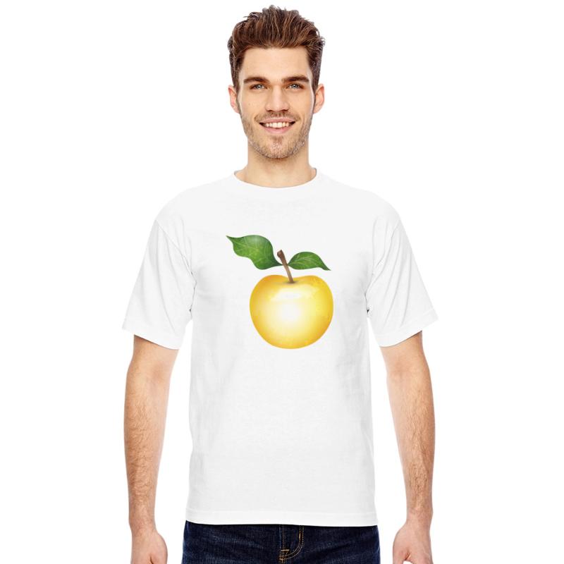 Golden Apple with Green Leaves Illustration