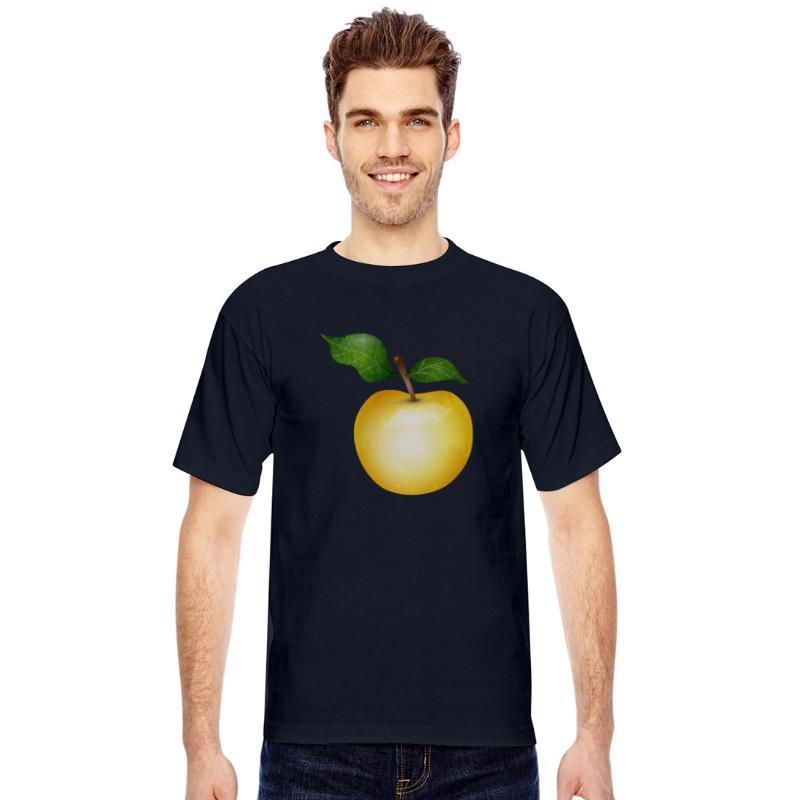 Golden Apple with Green Leaves Illustration