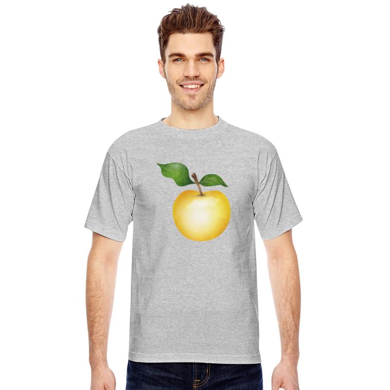 Golden Apple with Green Leaves Illustration