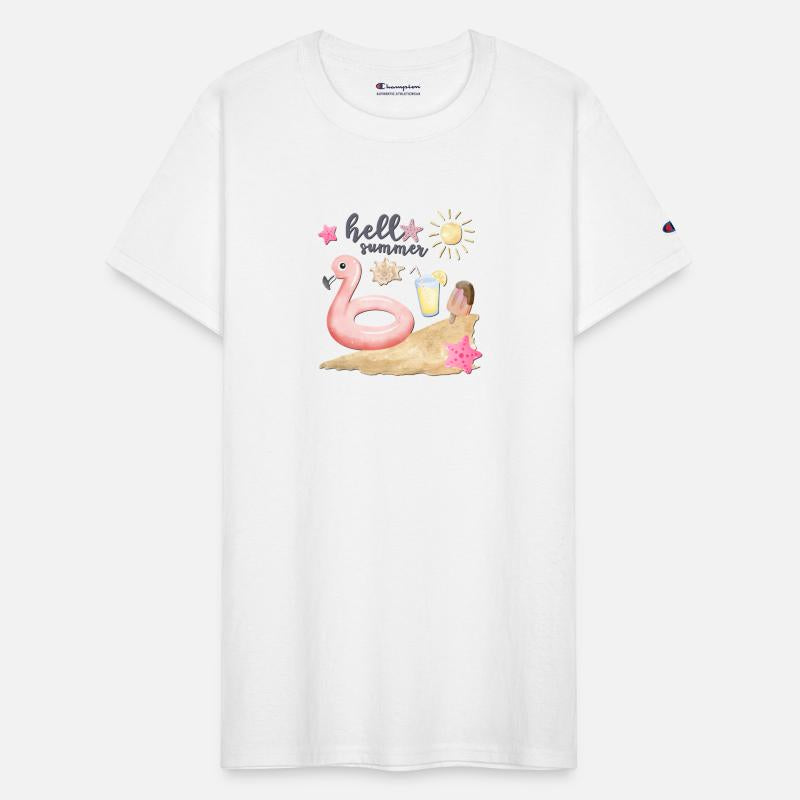 Hello summer sunset Beach summertime pink flamingo