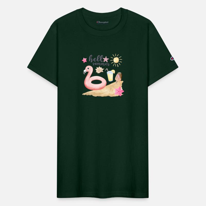 Hello summer sunset Beach summertime pink flamingo