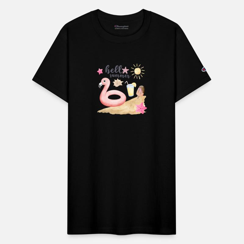 Hello summer sunset Beach summertime pink flamingo