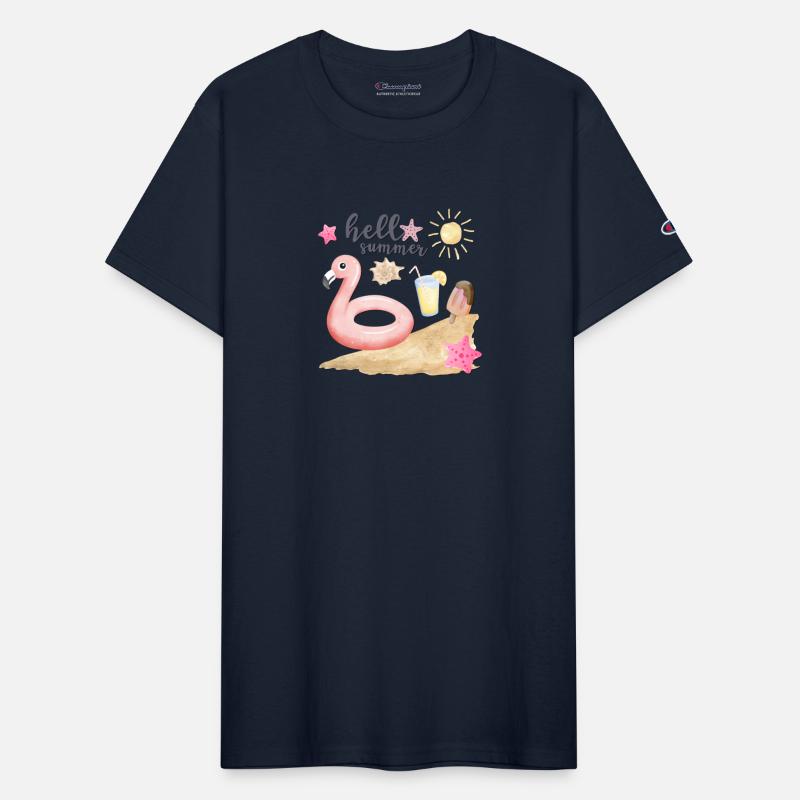 Hello summer sunset Beach summertime pink flamingo