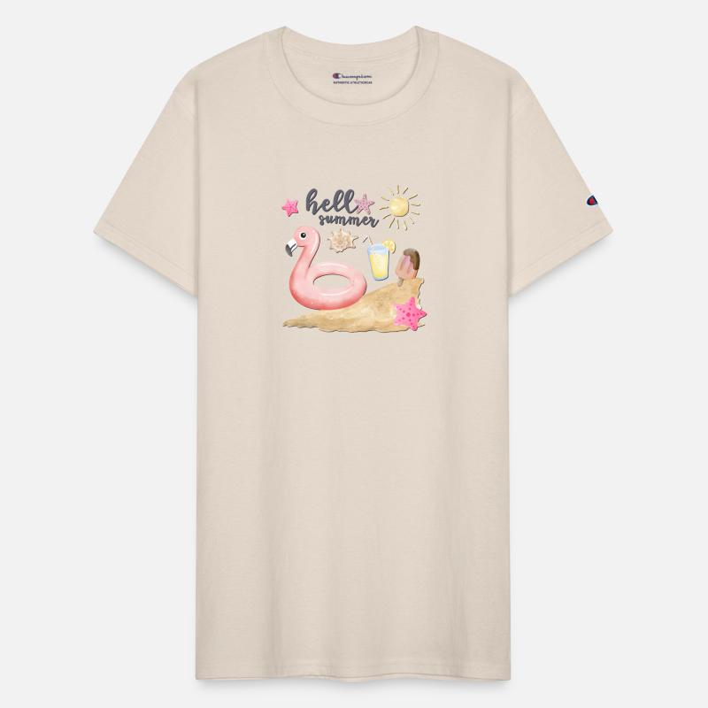 Hello summer sunset Beach summertime pink flamingo