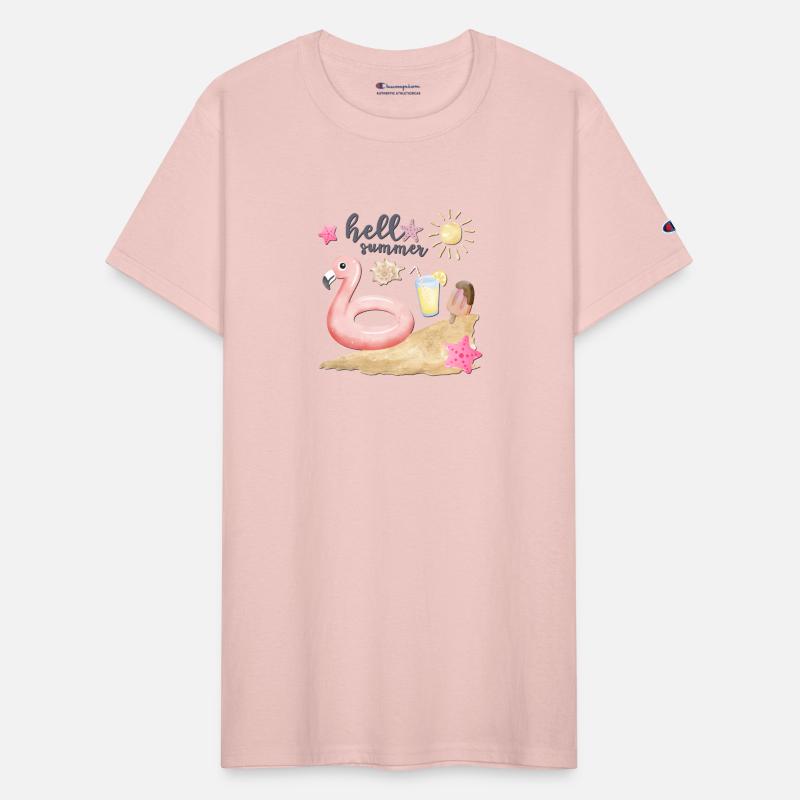 Hello summer sunset Beach summertime pink flamingo