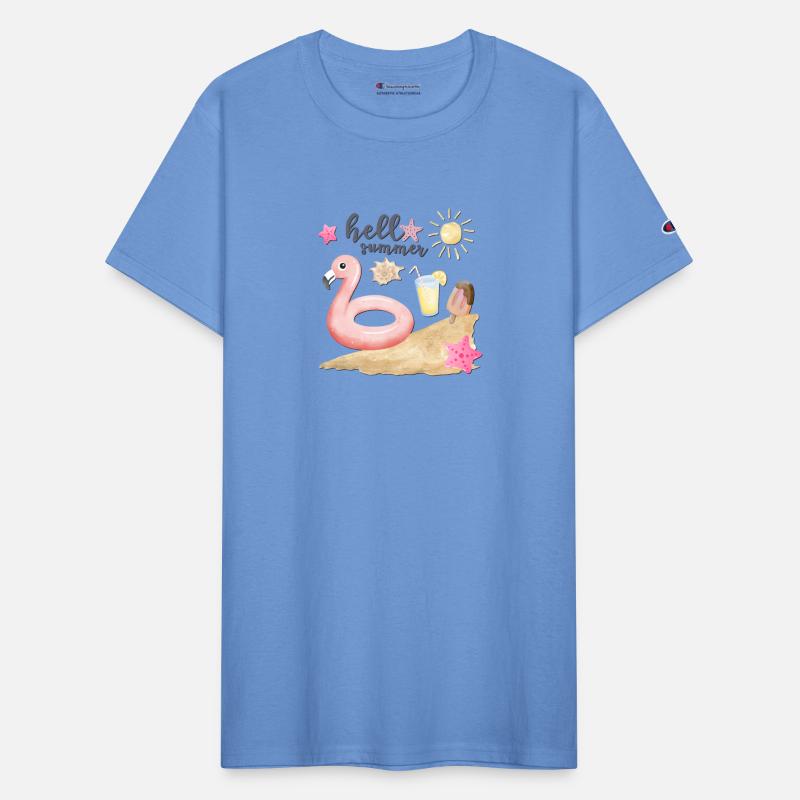 Hello summer sunset Beach summertime pink flamingo